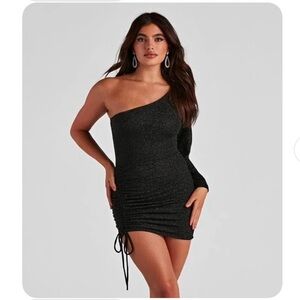 New Windsor Shimmering Black One-Shoulder mini Dress formal